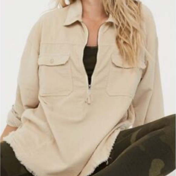 Aerie Offline Corduroy Oversized Quarter Zip NWT Size XS Pullover Shacket - Picture 1 of 5